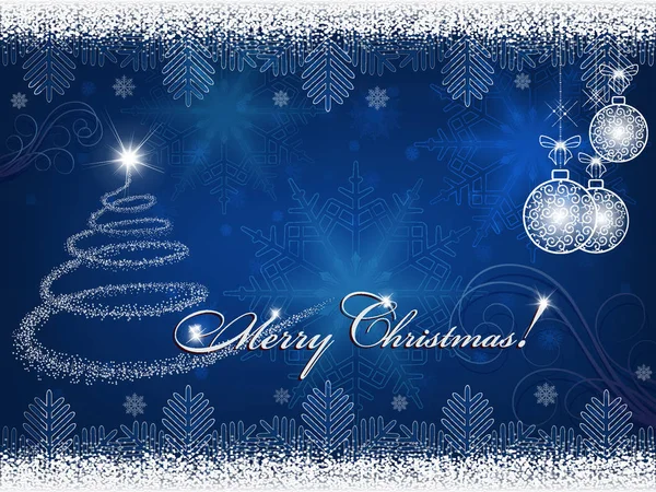 Noel ağacı ve Noel topları ile mavi arka plan