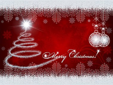 Noel ağacı ve Noel topları ile kırmızı tasarım