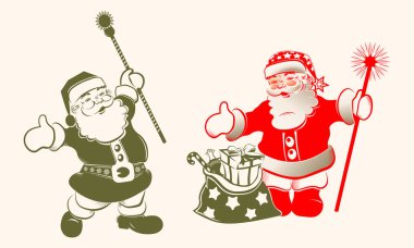 Noel Baba personel ve hediyeler paket ile çizim, ayarla