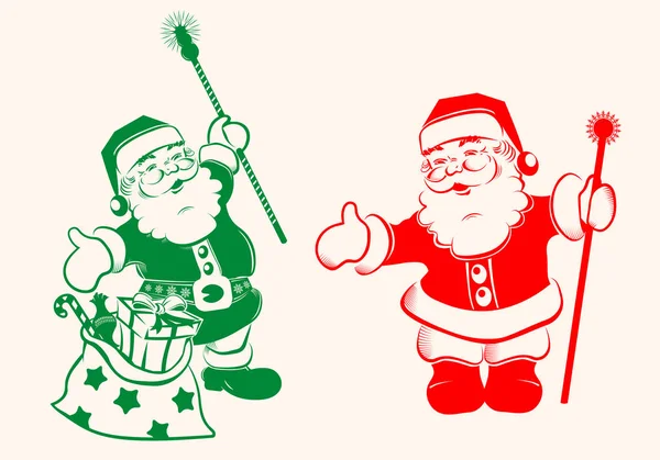 Dessin du Père Noël avec des cadeaux — Image vectorielle