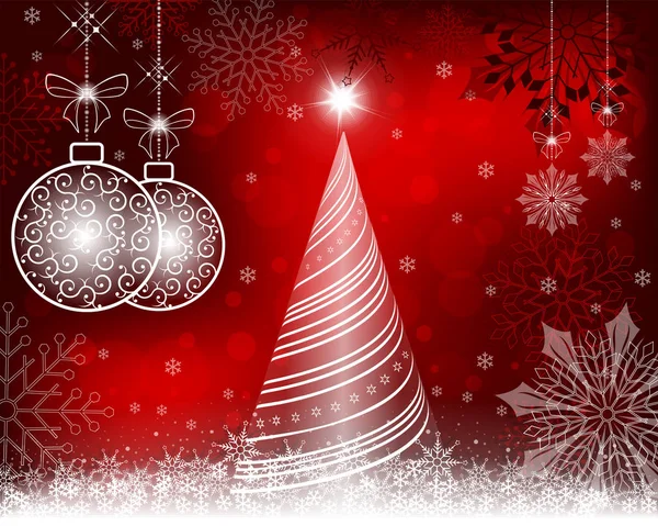 Fondo rojo navidad con árbol y bolas en estilo retro — Vector de stock