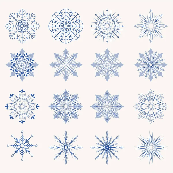 Рождественские синие снежинки, набор — стоковый вектор