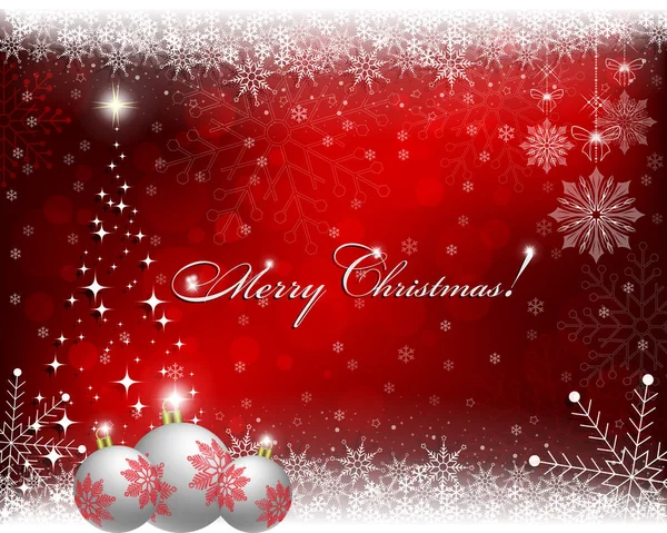 Christmas kırmızı arka plan beyaz toplar ve kar taneleri ile