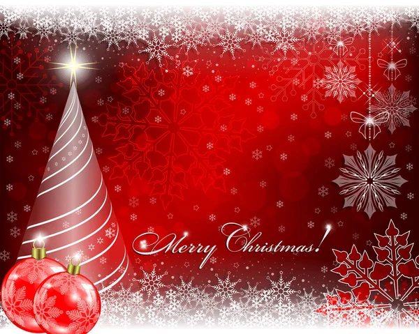 Kırmızı topları ve kar taneleri ile Noel kırmızı arka plan