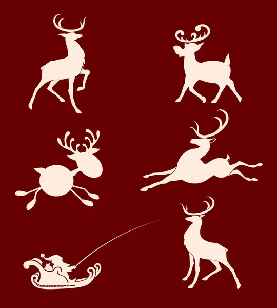 Силуэты рождественских оленей, множество — стоковый вектор