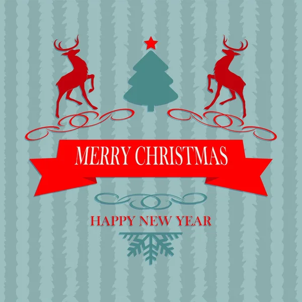 Postal de color turquesa de Navidad con ciervo — Vector de stock