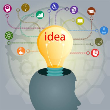 Tasarım bir siluet kişi s kafasının içinde bir ampul ile ve eğitim, eğitim markalarıdır