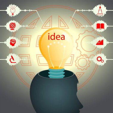 Bir insan kafa siluet ve bir ampul içinde Tasarla