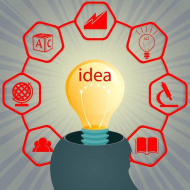 Silhouette bir baş ve bir ampul içinde eğitim, eğitim belirtileri ile tasarım yapın