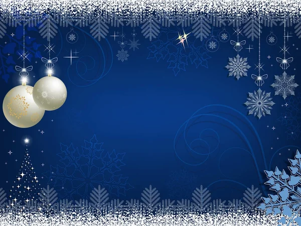 Fondo azul de Navidad con bolas blancas — Vector de stock