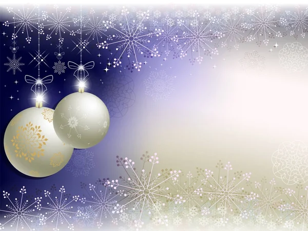 Рождественский синий, бежевый фон с шариками — стоковый вектор