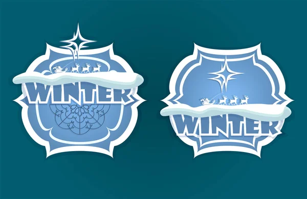 Signo de navidad de tono azul con texto de invierno — Vector de stock