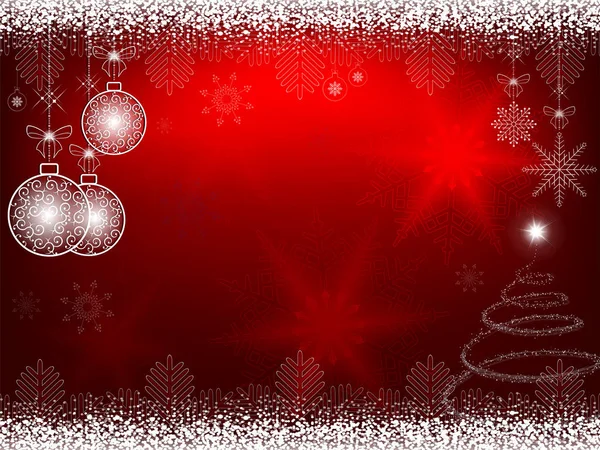 Rött julkort med ljusa snöflingor — Stock vektor
