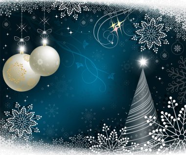 Noel mavi arka plan ile Noel ağacı