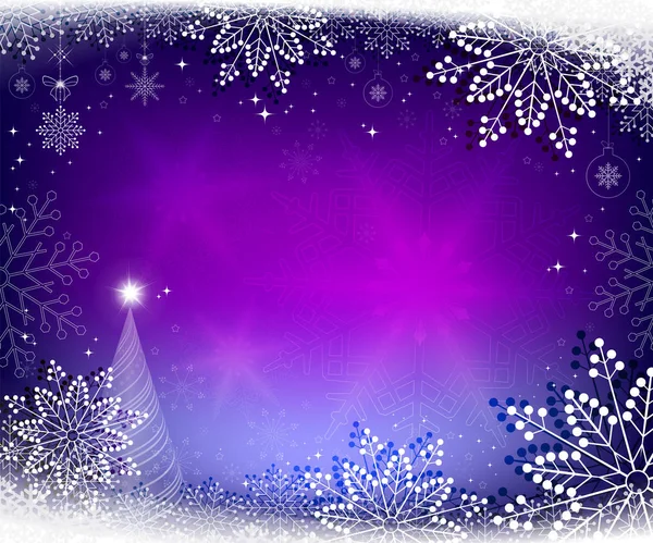 Рождество голубой, фиолетовый фон с елкой — стоковый вектор