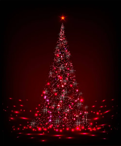 전나무 나무와 빛나는 크리스마스 빨간색 배경 — 스톡 벡터
