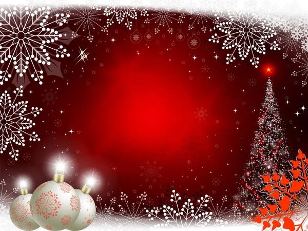 Conception rouge de Noël avec des boules et arbre de Noël — Image vectorielle