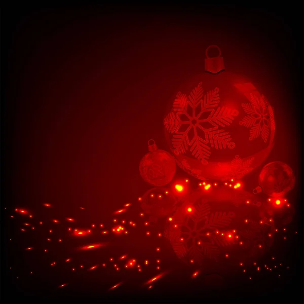 Weihnachtsrot, Feuerdesign mit Kugeln mit Schneeflocken — Stockvektor