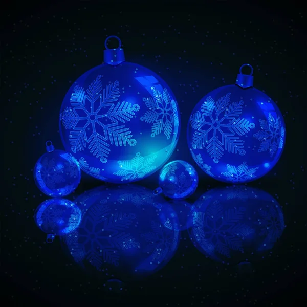 Bolas azules de Navidad sobre un fondo negro — Vector de stock