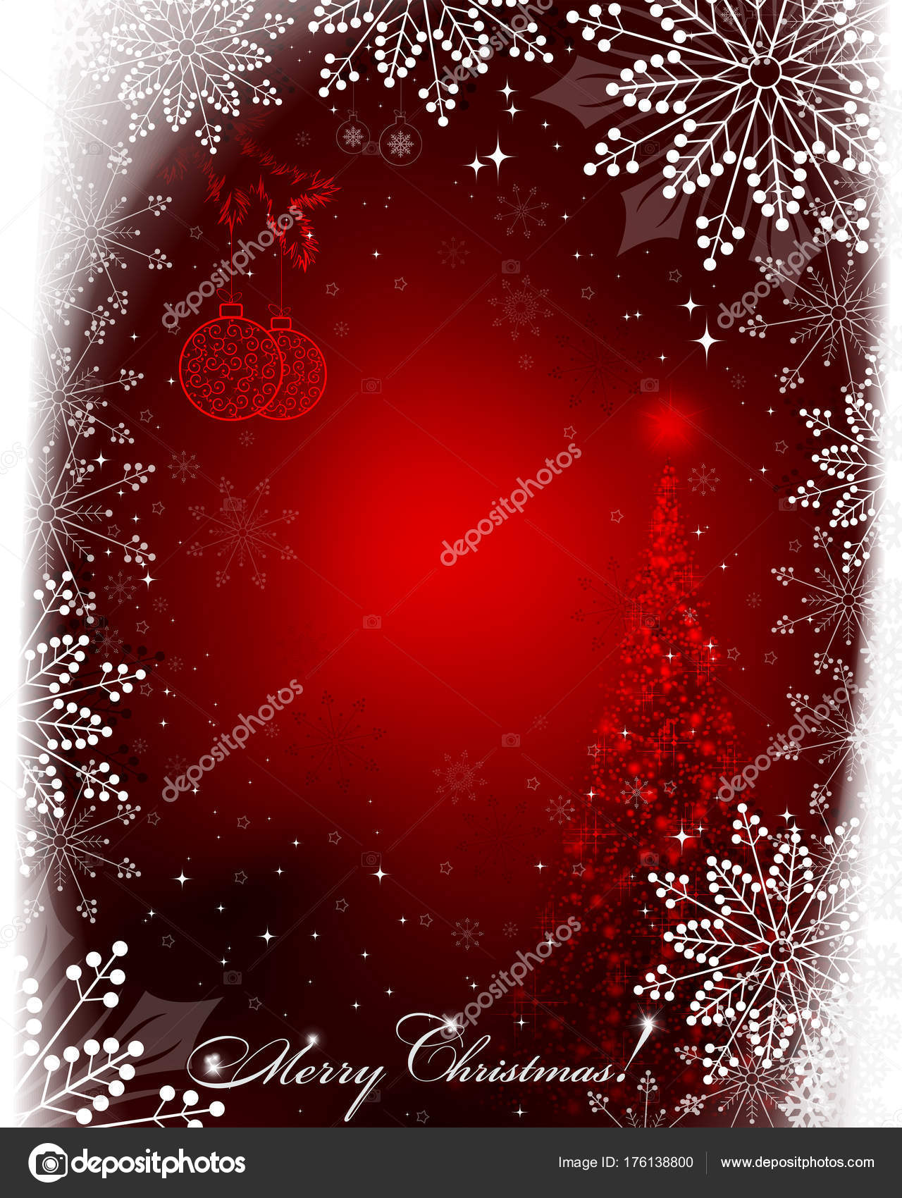 Disegno Di Natale Rosso Con Palline Retrò E Albero Di Natale