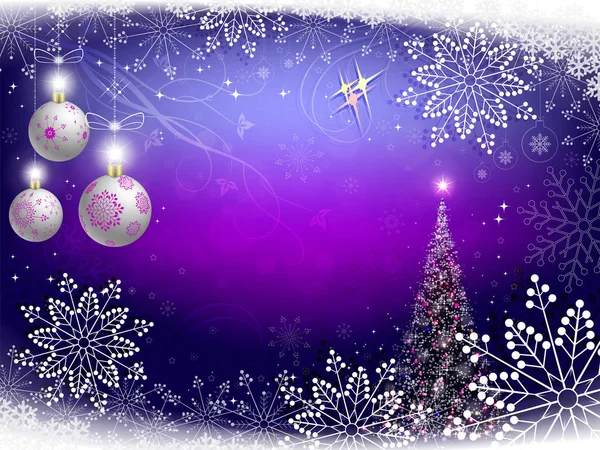 Рождественский фиолетовый фон со снежинками и елкой — стоковый вектор