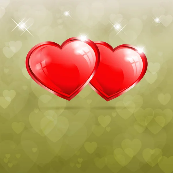 Groen, lime achtergrond met twee rode harten — Stockvector