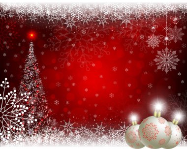 Christmas kırmızı arka plan ile köknar ağacı