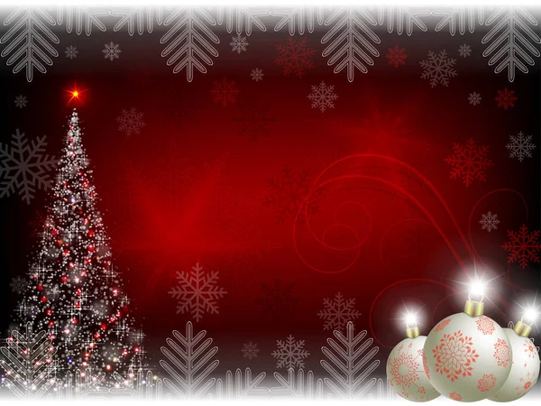 Рождественский красный фон с елкой и шарами — стоковый вектор
