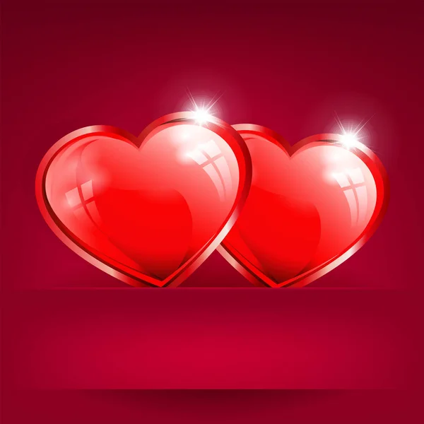 Fond rouge avec deux cœurs — Image vectorielle