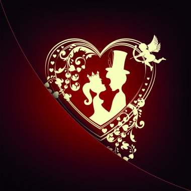 kalpleri ve erkek ve kız siluetleri ile kırmızı tasarım