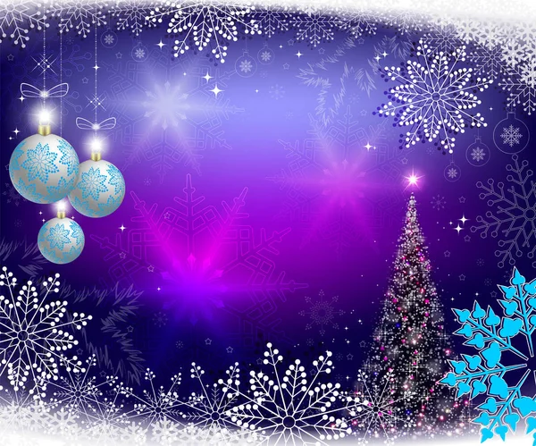 Noel ağacı ve topları ile Noel mavi arka plan