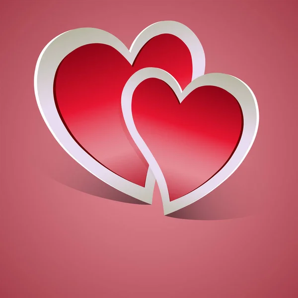 Design rouge avec silhouette de deux cœurs — Image vectorielle