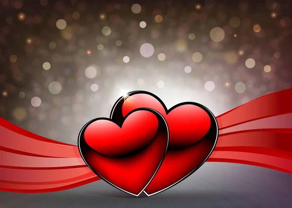 喜庆的背景与两个红色的心和丝带 — 图库矢量图片
