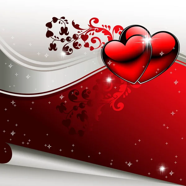 Design vermelho com silhueta de dois corações — Vetor de Stock