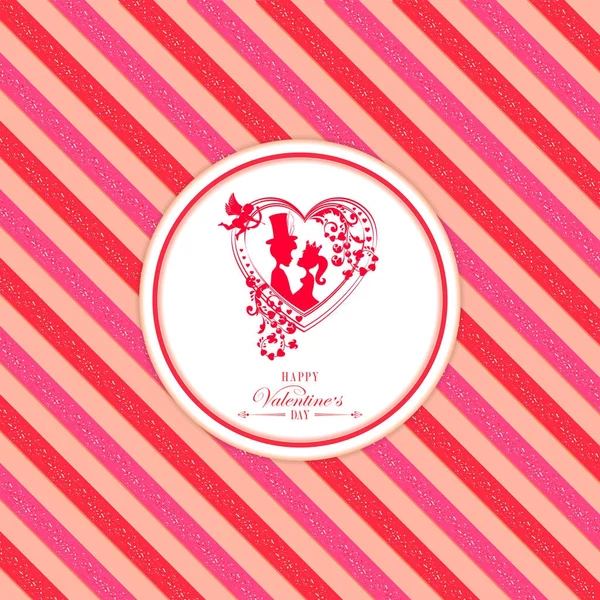 Scheda con strisce di colore rosso e rosa con sagome di cuore — Vettoriale Stock