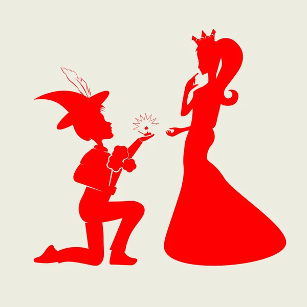 Silhouette d'un garçon dans un chapeau et d'une fille dans une couronne — Image vectorielle