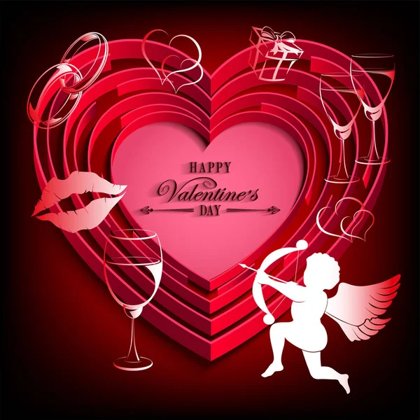 Black design with red heart and cupid — Stock Vector