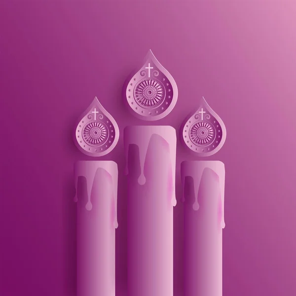Фіолетовий дизайн з трьома пасхальними свічками — стоковий вектор