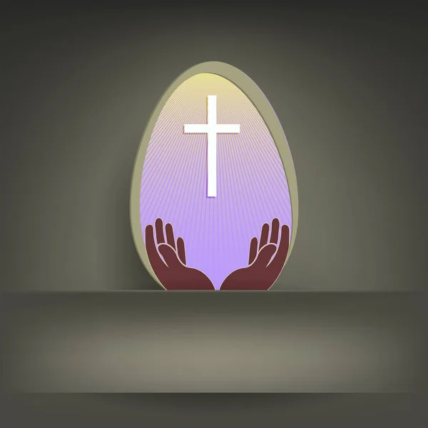 Fondo gris con un bolsillo, silueta de un huevo de Pascua, postal — Vector de stock