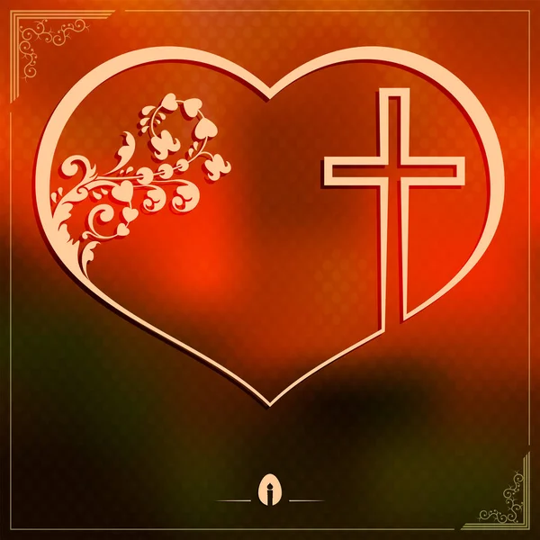 Modèle de Pâques avec une forme de coeur avec une bougie, carte de voeux — Image vectorielle
