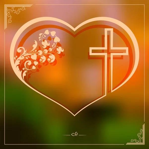 Ostermuster mit einer Silhouette des Herzens mit Kreuz, Postkarte — Stockvektor