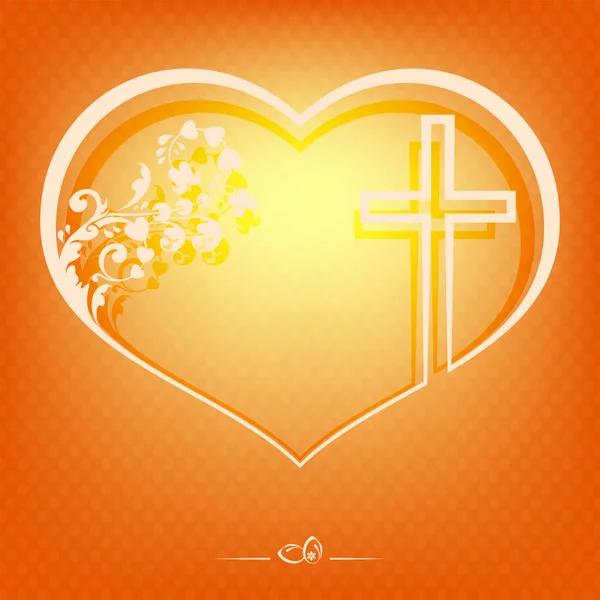 Pomarańczowy wzór z sylwetka serca ornament i krzyż — Wektor stockowy