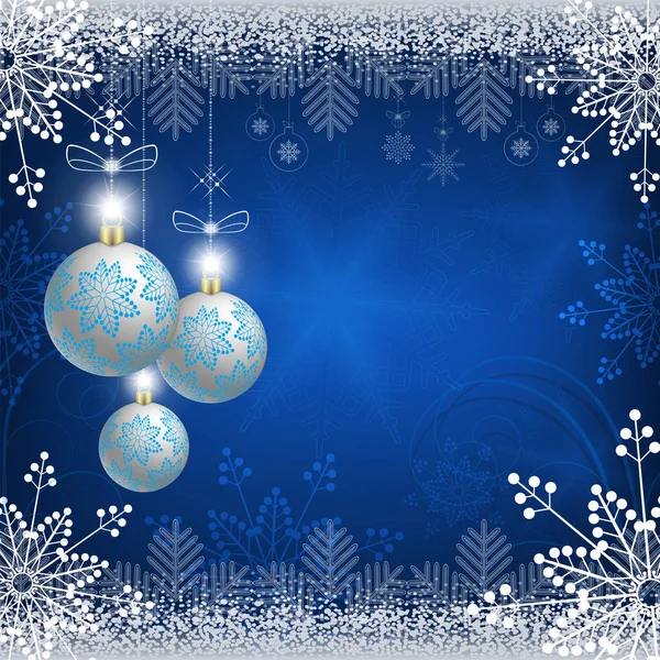 Diseño azul con bolas de Navidad — Vector de stock