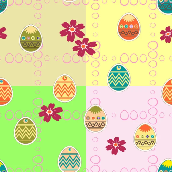Patrón sin costura de Pascua con silueta de huevos y flores — Vector de stock