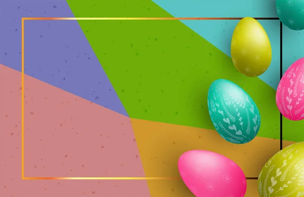 Геометрический многоцветный фон с пасхальными яйцами — стоковый вектор