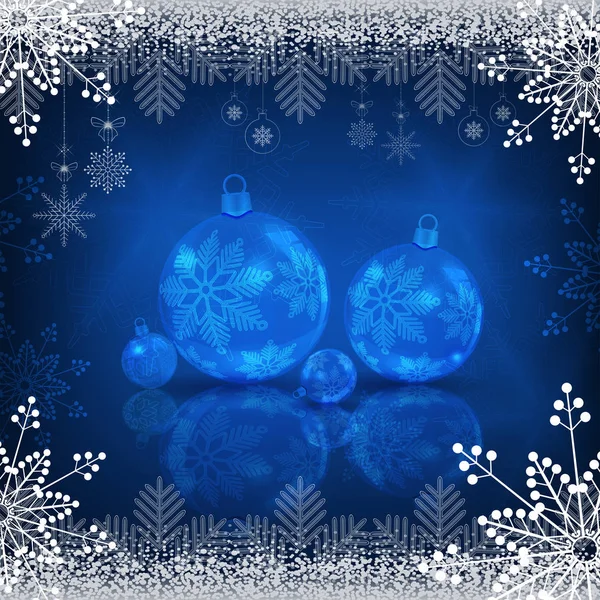 Weihnachtsblaues Design mit glänzenden Kugeln — Stockvektor