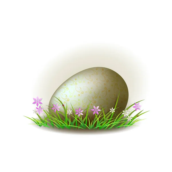 Element of design. A painted Easter egg lies in the grass. — Stock Vector