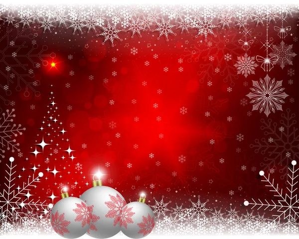 Fond rouge de Noël avec boules et sapin de Noël brillant . — Image vectorielle