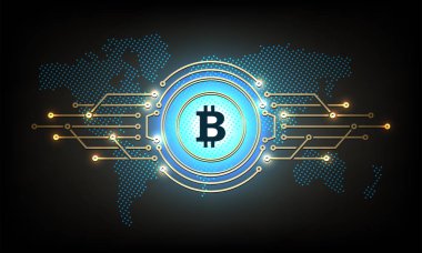 Siluet üzerinden bileşimi soyut işareti bitcoin.