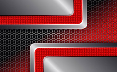 Geometrik tasarım metal ızgara ve kırmızı kabartma köşeleri.